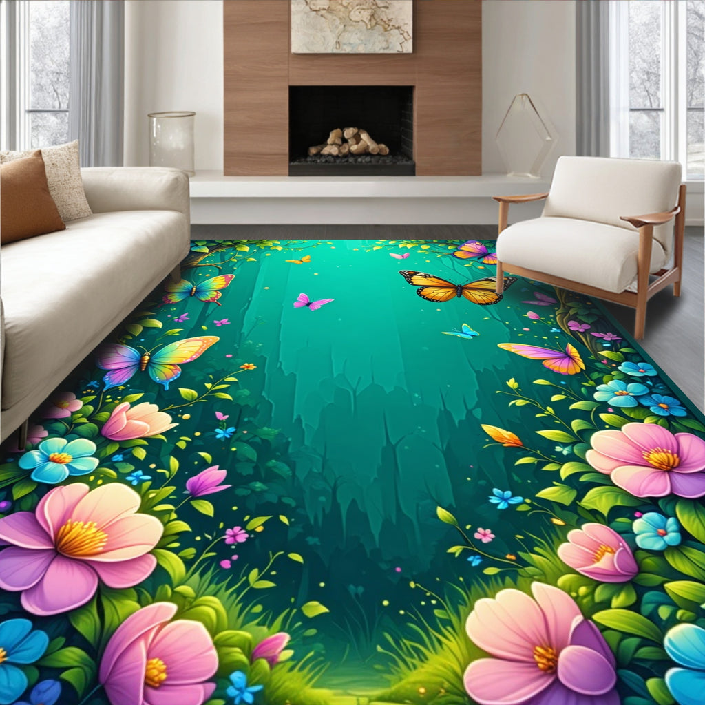 Enchanted Butterfly Floral Abloom Rug