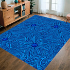 Floral Swirls Abstract Blue Pattern Rug