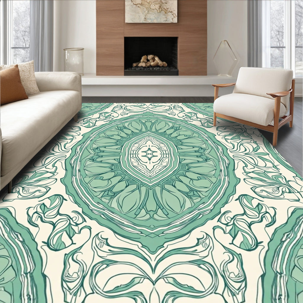 Vintage Green Floral Symmetry Rug