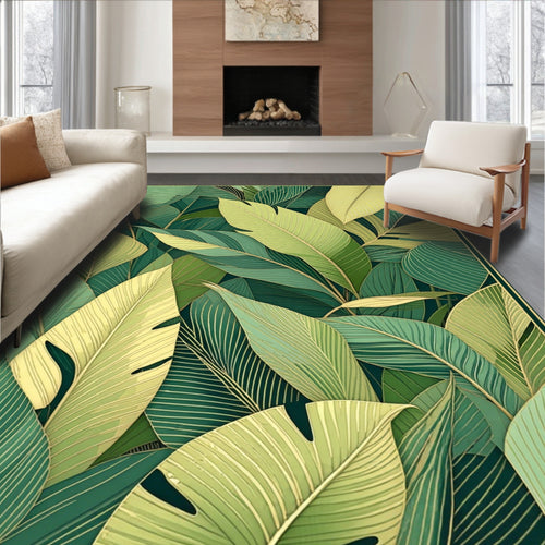 Abstract Green Leaf Pattern Design Rug