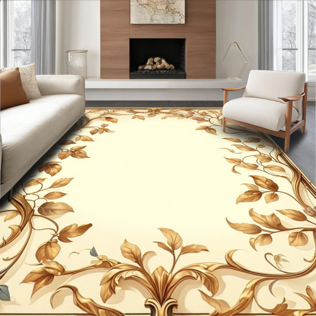 Ornate Gold Leaf Vine Pattern Rug