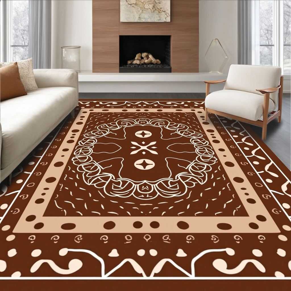 Brown White Intricate Mandala Design Rug