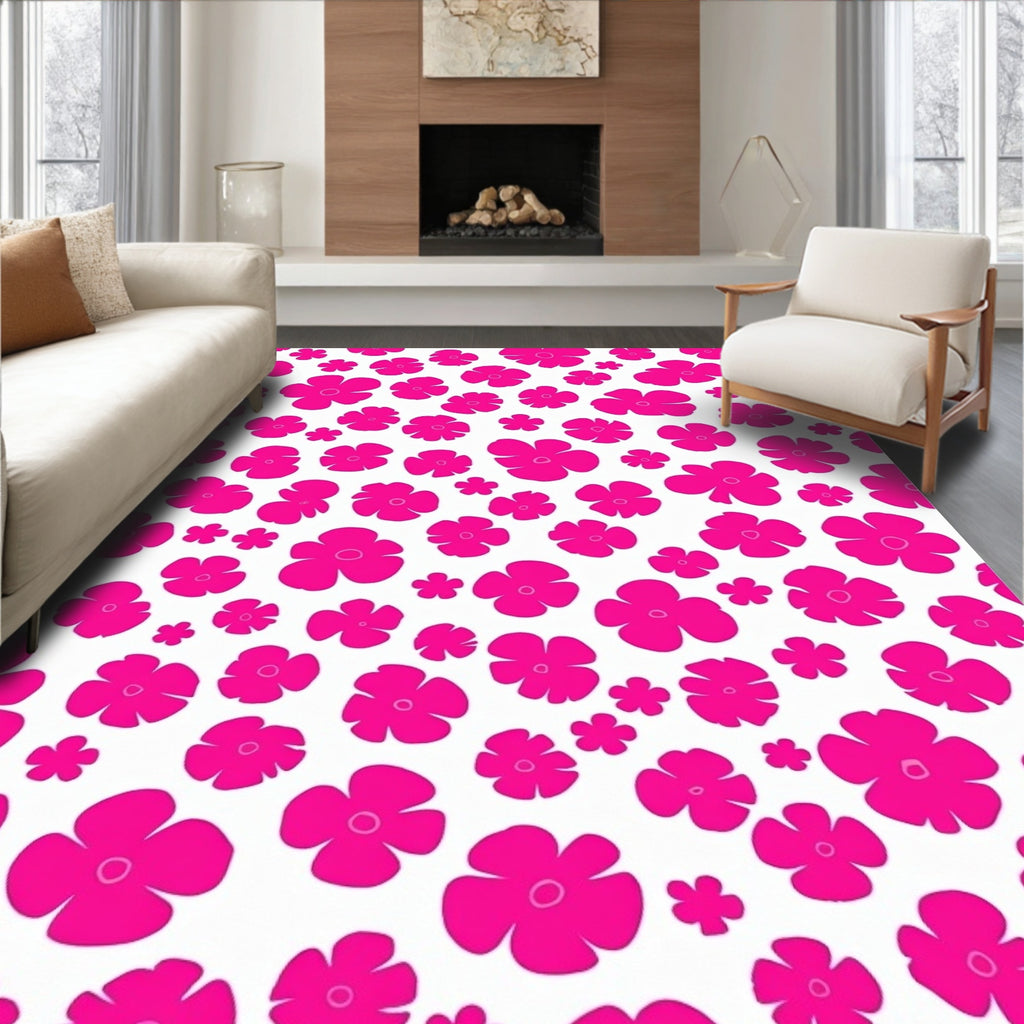 Vibrant Pink Flower Pattern Rug