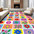 Retro Floral Grid Design Rug