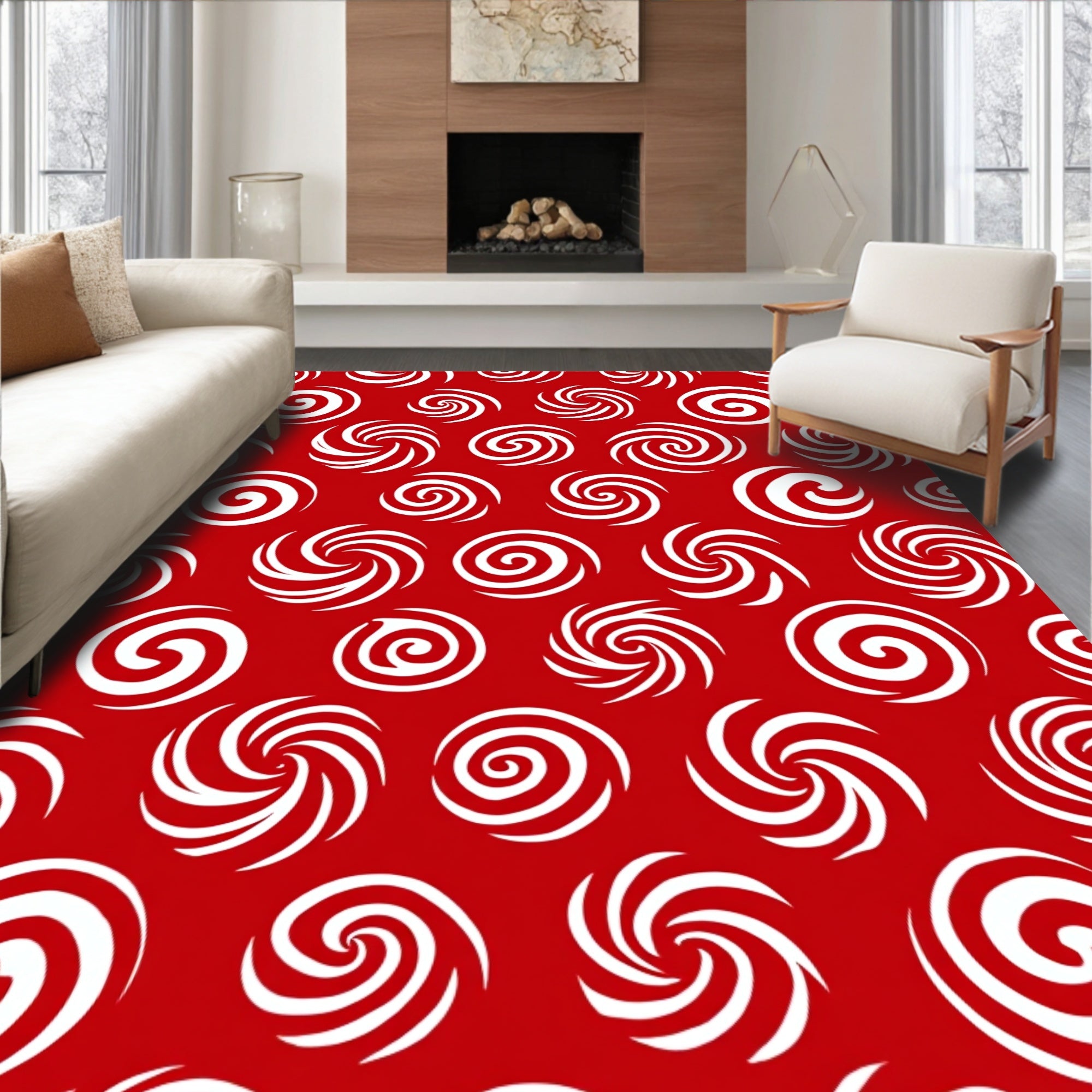 Red White Swirl Medley Rug