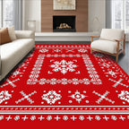 Crimson White Nordic Snowflake Medallions Rug