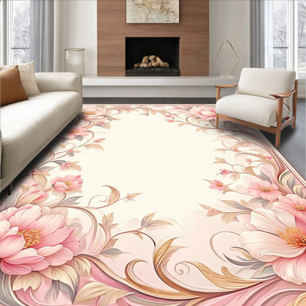 Soft Pink Floral Vines Rug