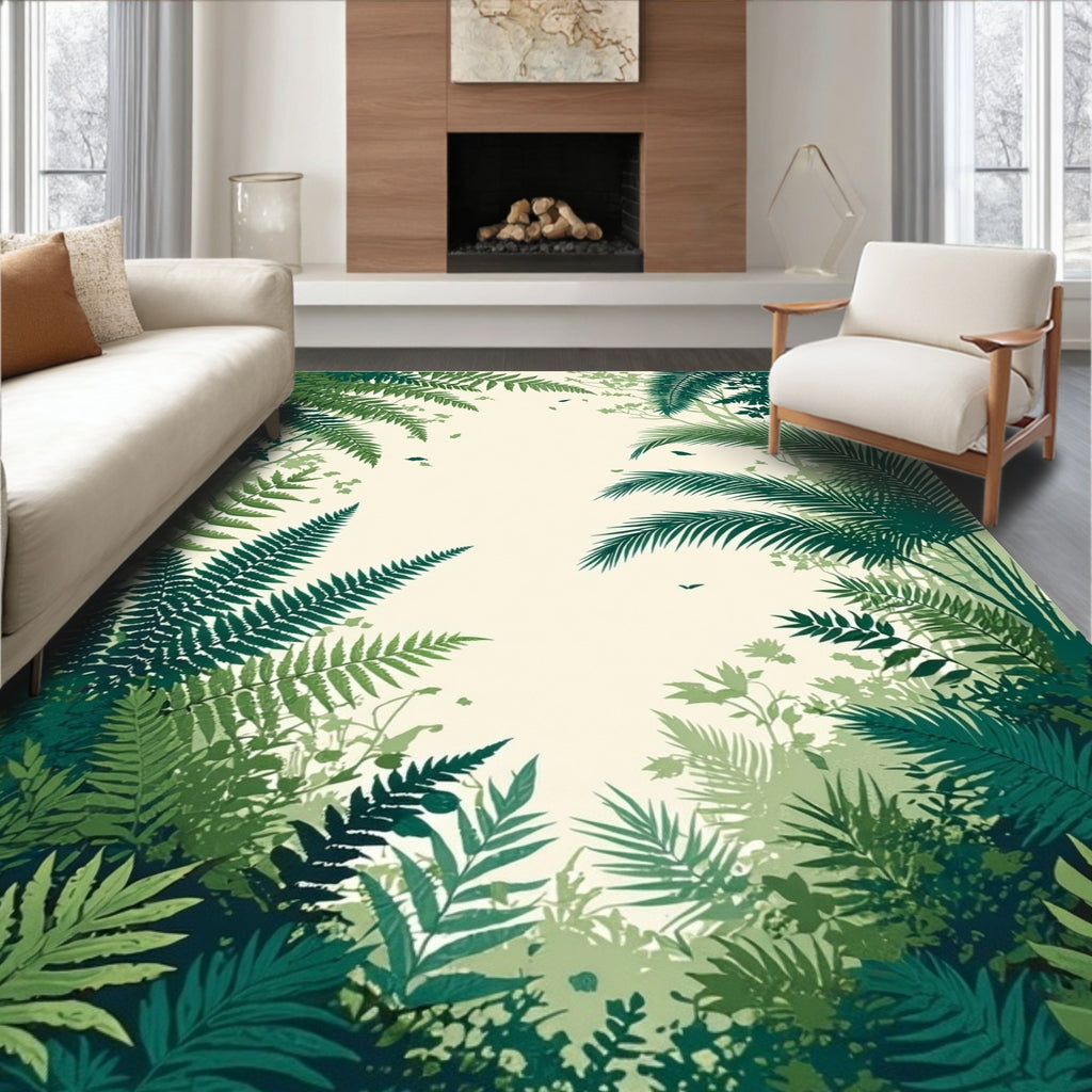 Lush Greenery Tropical Leaf Pattern Rug