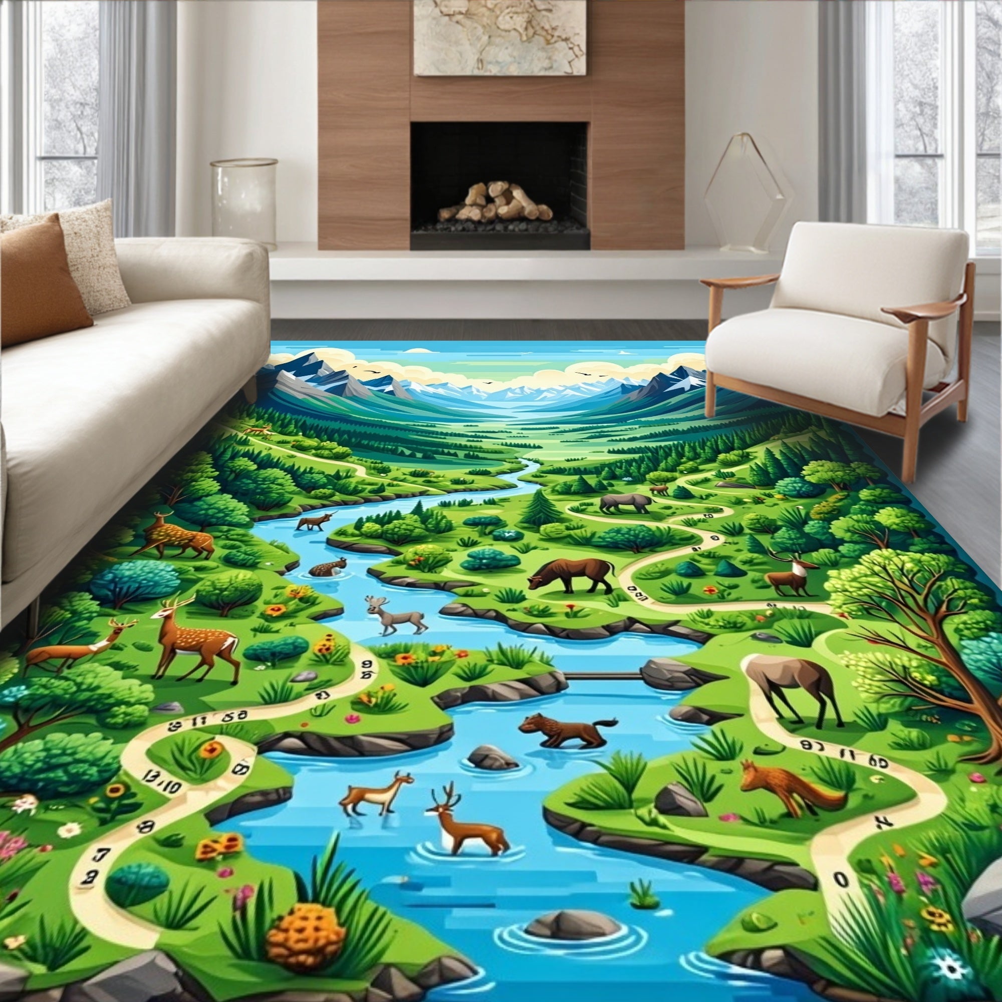 Woodland Wildlife Scenic Landscape Rug