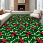 Deep Green Red Floral Repeat Rug