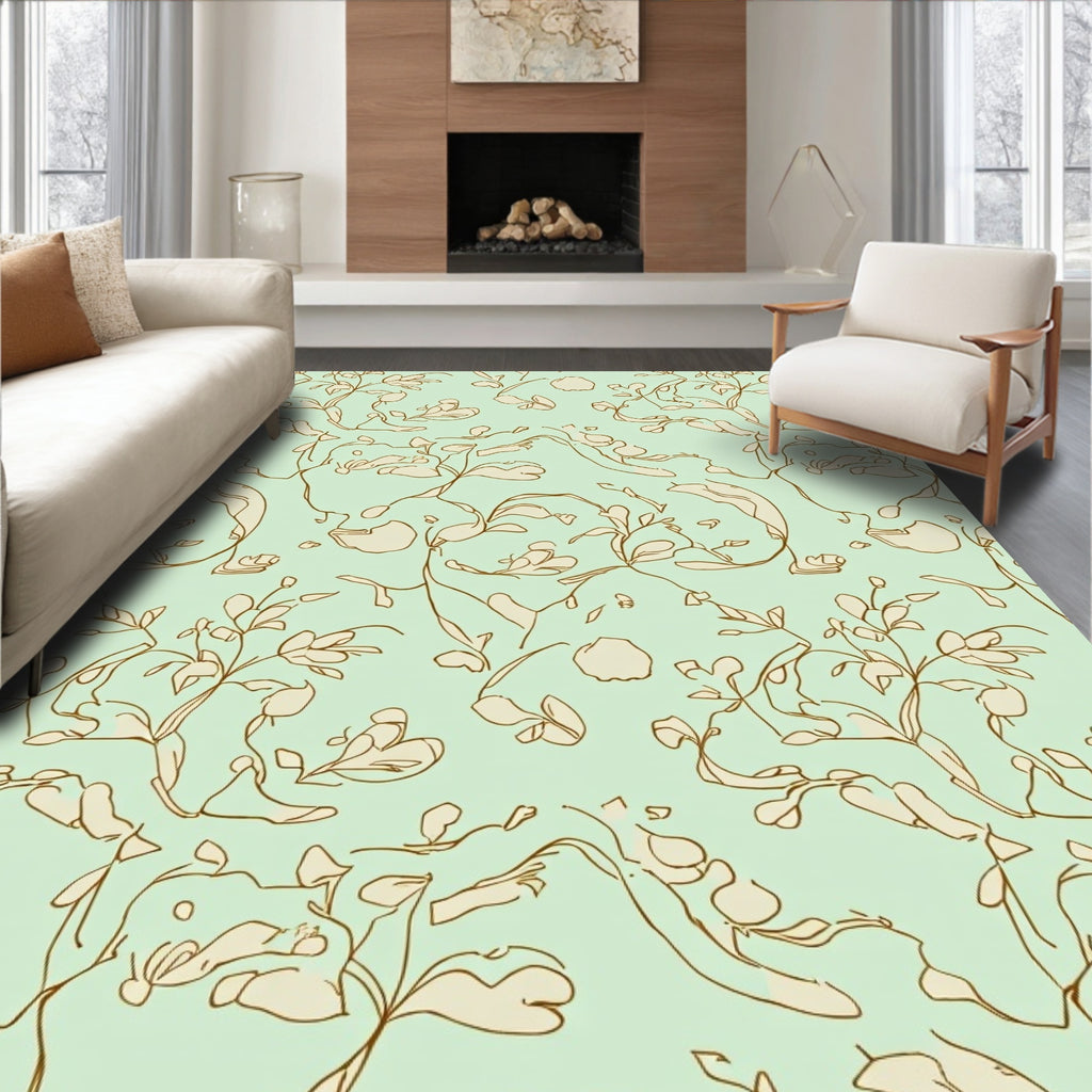 Whimsical Outline Floral Pattern Rug