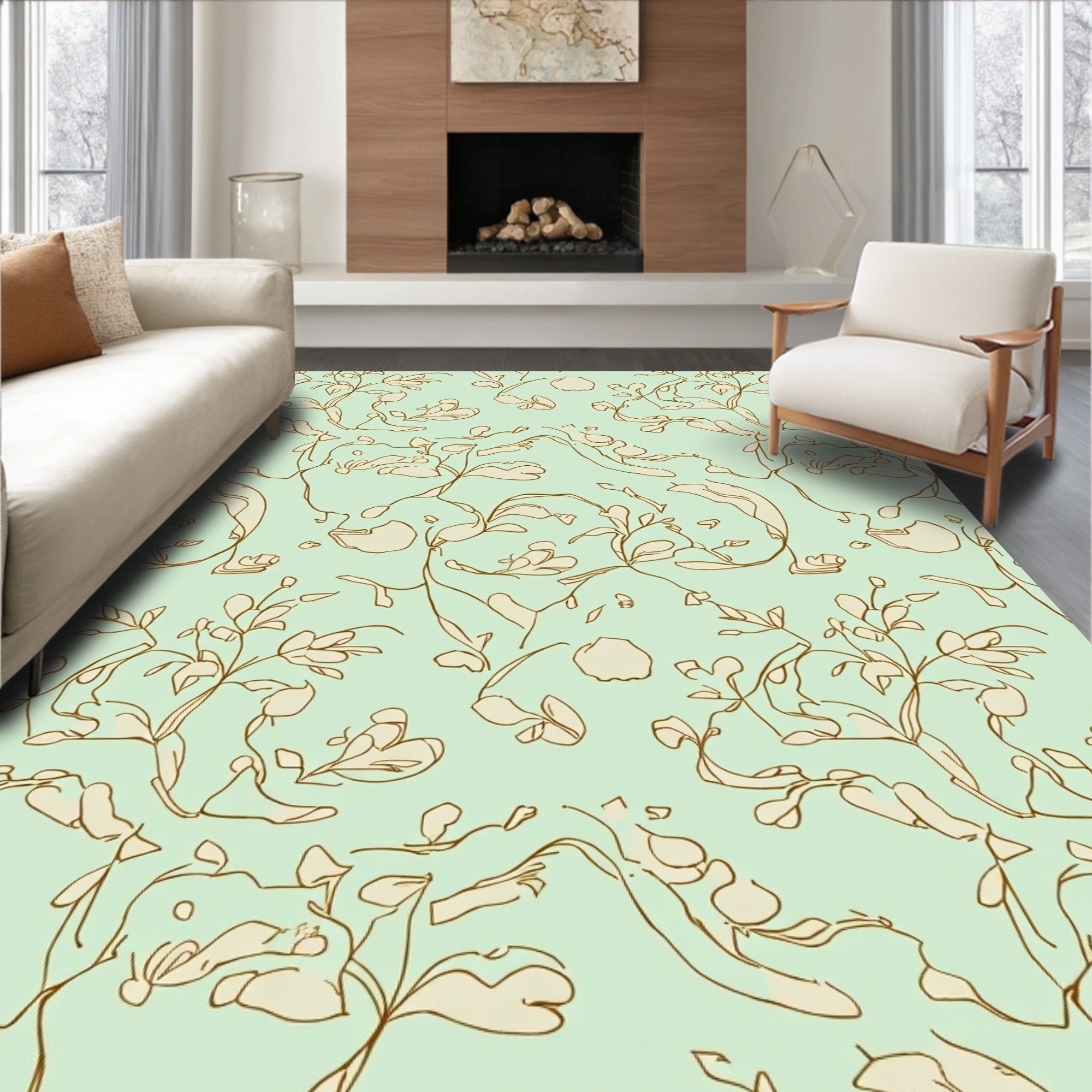 Whimsical Outline Floral Pattern Rug