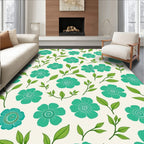 Teal Floral Leaf Pattern Rug