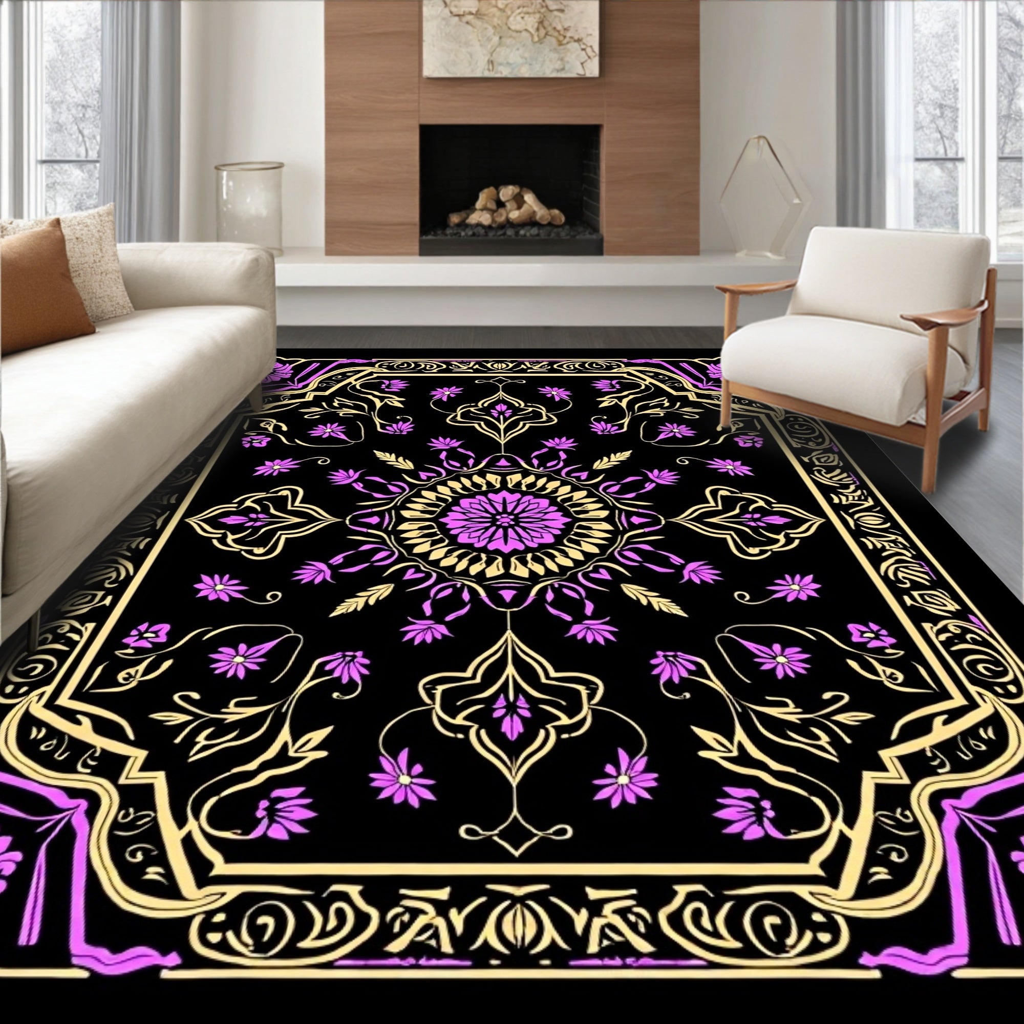 Floral Medallion Patterned Art Rug