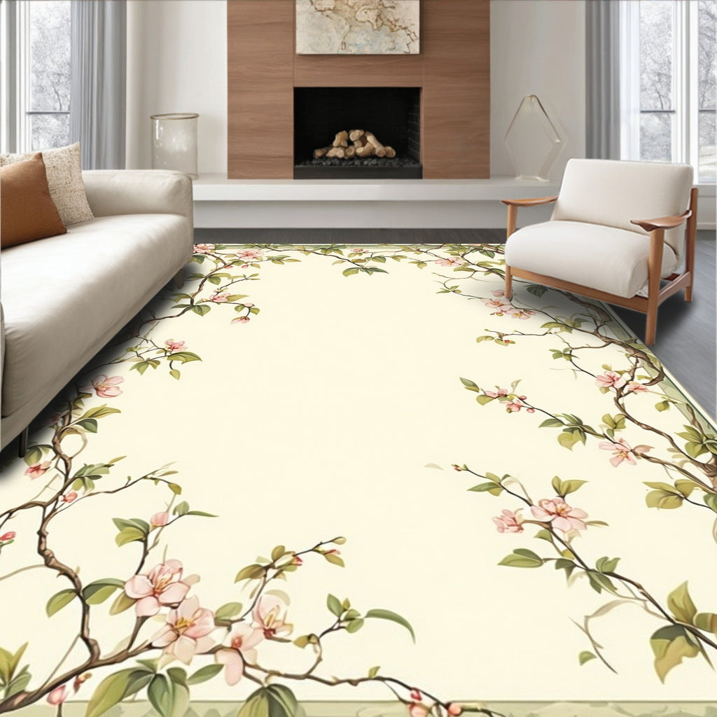 Whimsical Pink Blossom Branch Pattern Rug