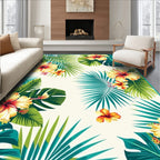 Vibrant Tropical Hibiscus Leaf Pattern Rug