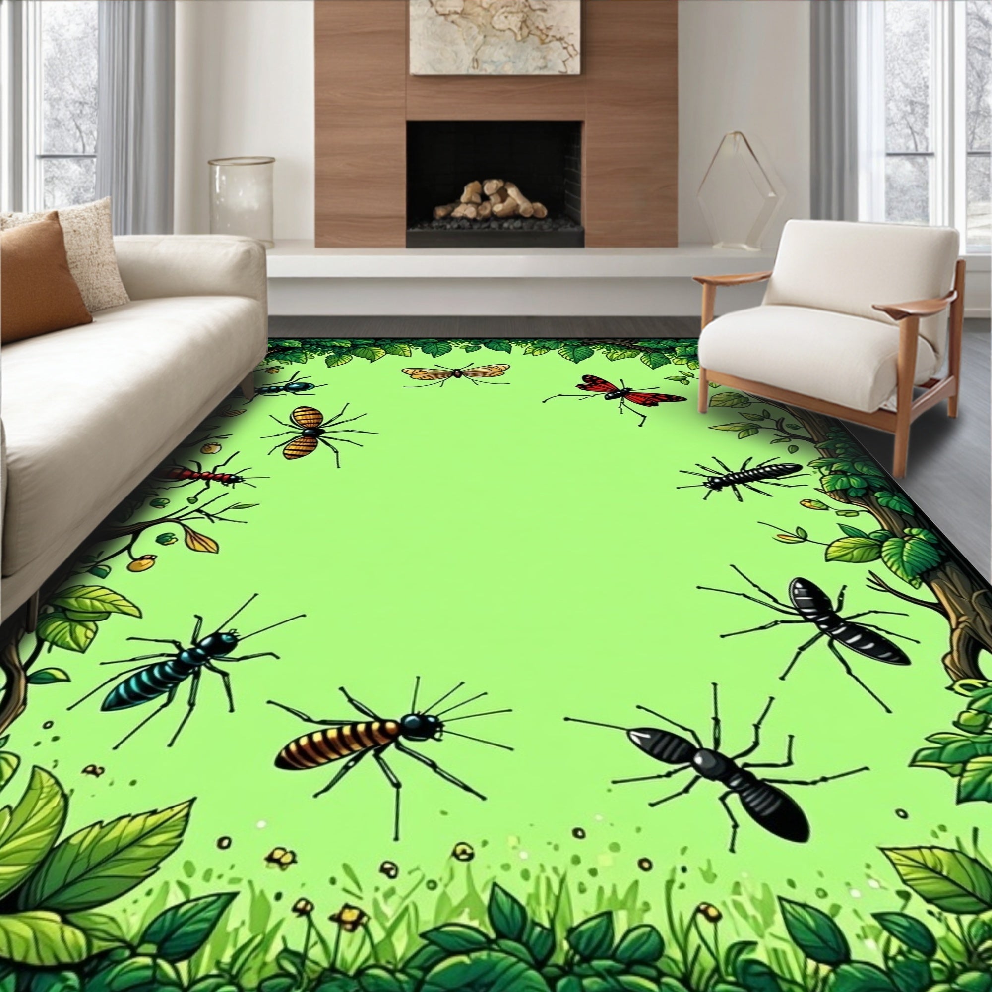 Whimsical Woodland Insects Graphic Rug