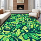 Lush Green Tropical Floral Design Rug