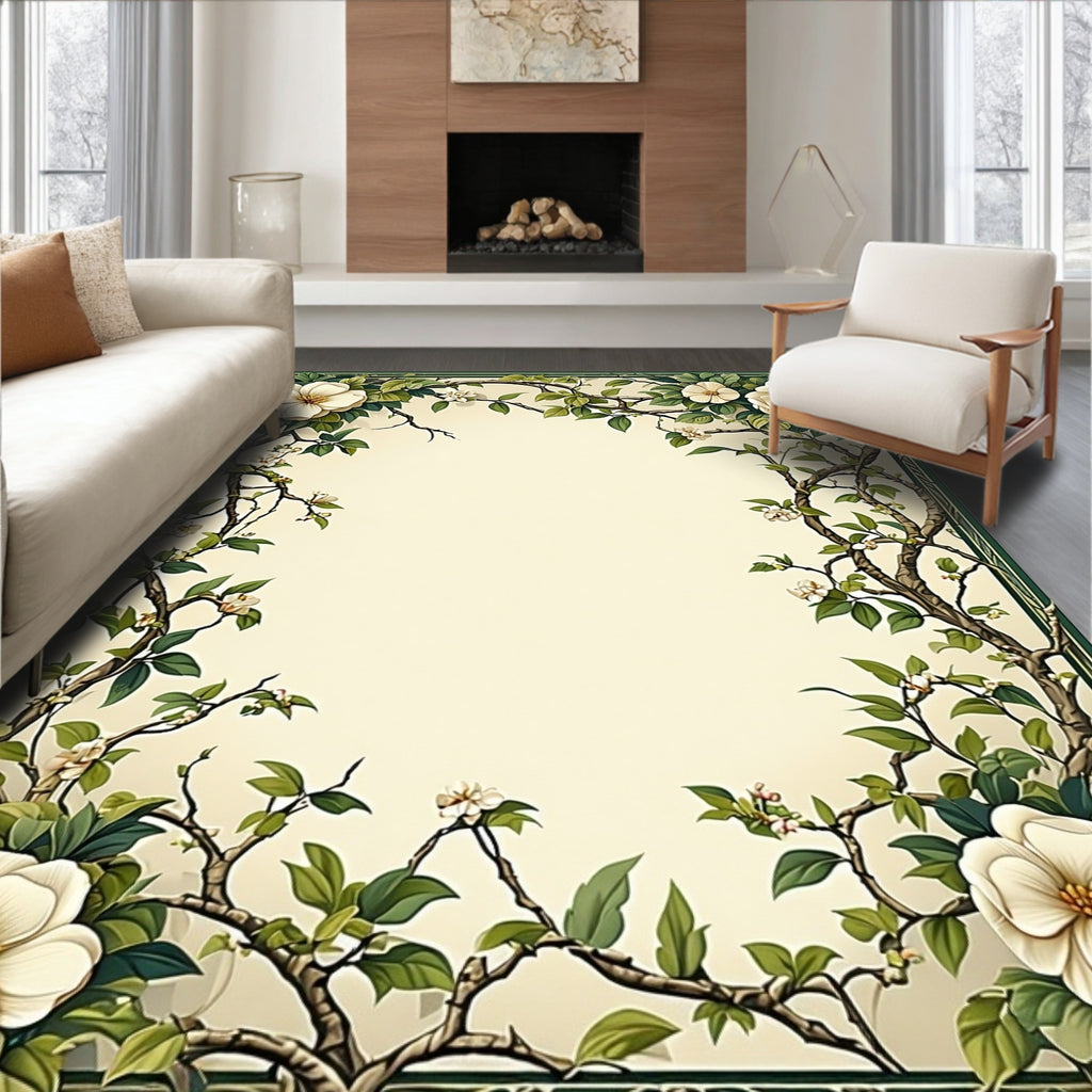 Elegant Floral Vine Border Design Rug