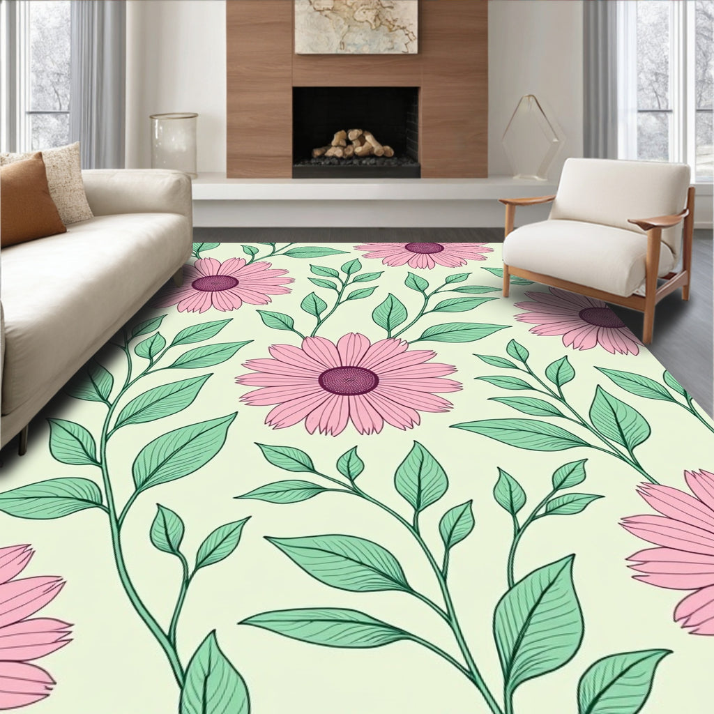 Pink Daisy Floral Pattern Rug