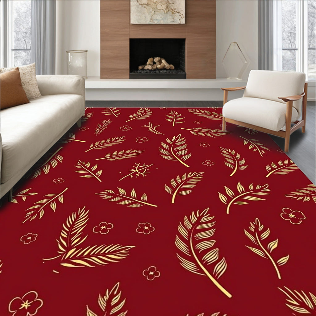 Golden Feather and Flower Scatter Rug