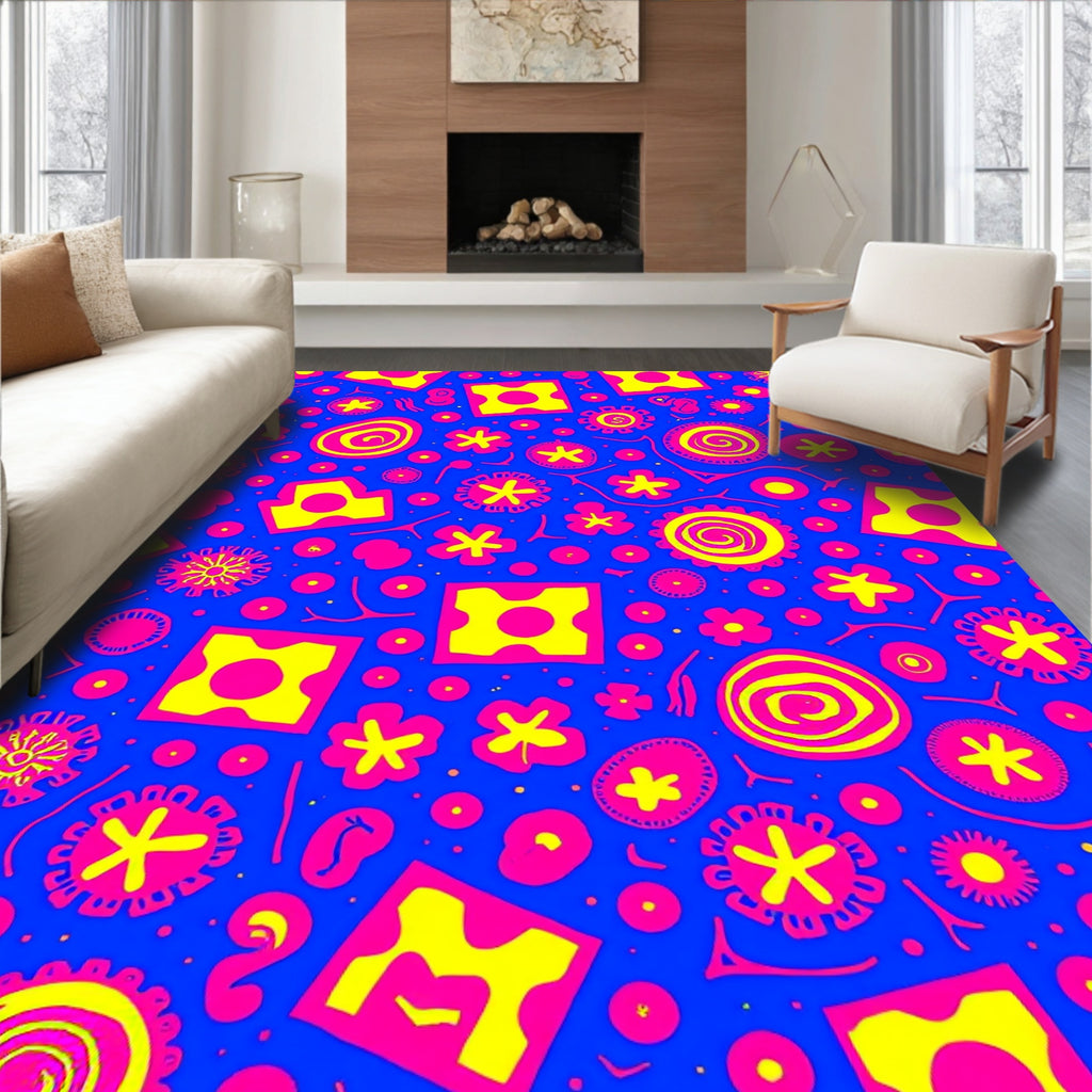 Vibrant Yellow And Pink Abstract Patterns Rug
