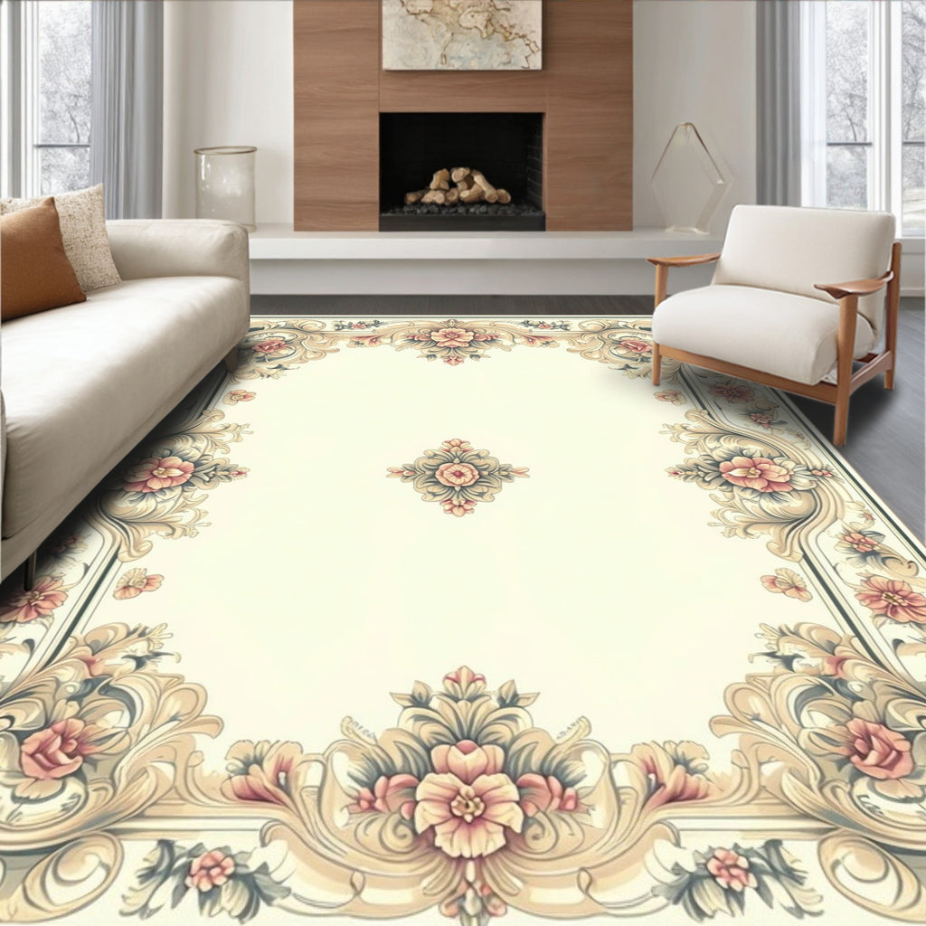 Elegant Floral Swirl Accented Design Rug
