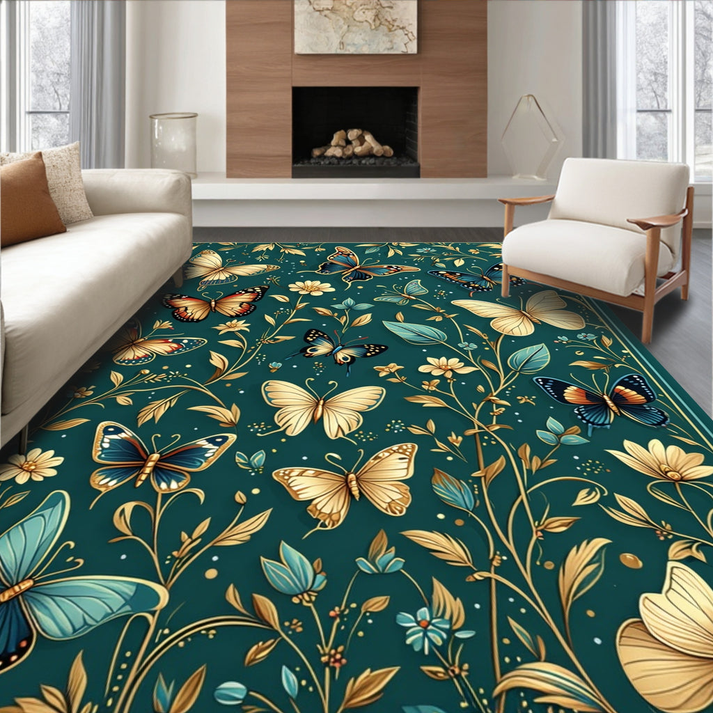 Emerald Garden Butterfly Pattern Rug
