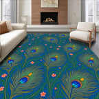 Vibrant Peacock Feather Floral Design Rug