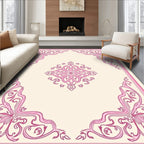 Ornate Pink Floral Scroll Rug