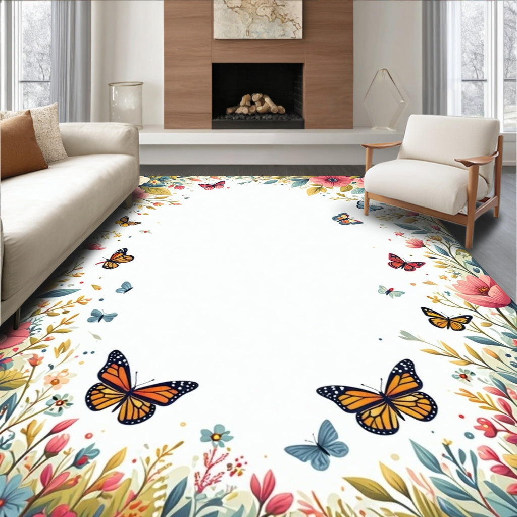 Floral Butterflies and Blooms Pattern Rug