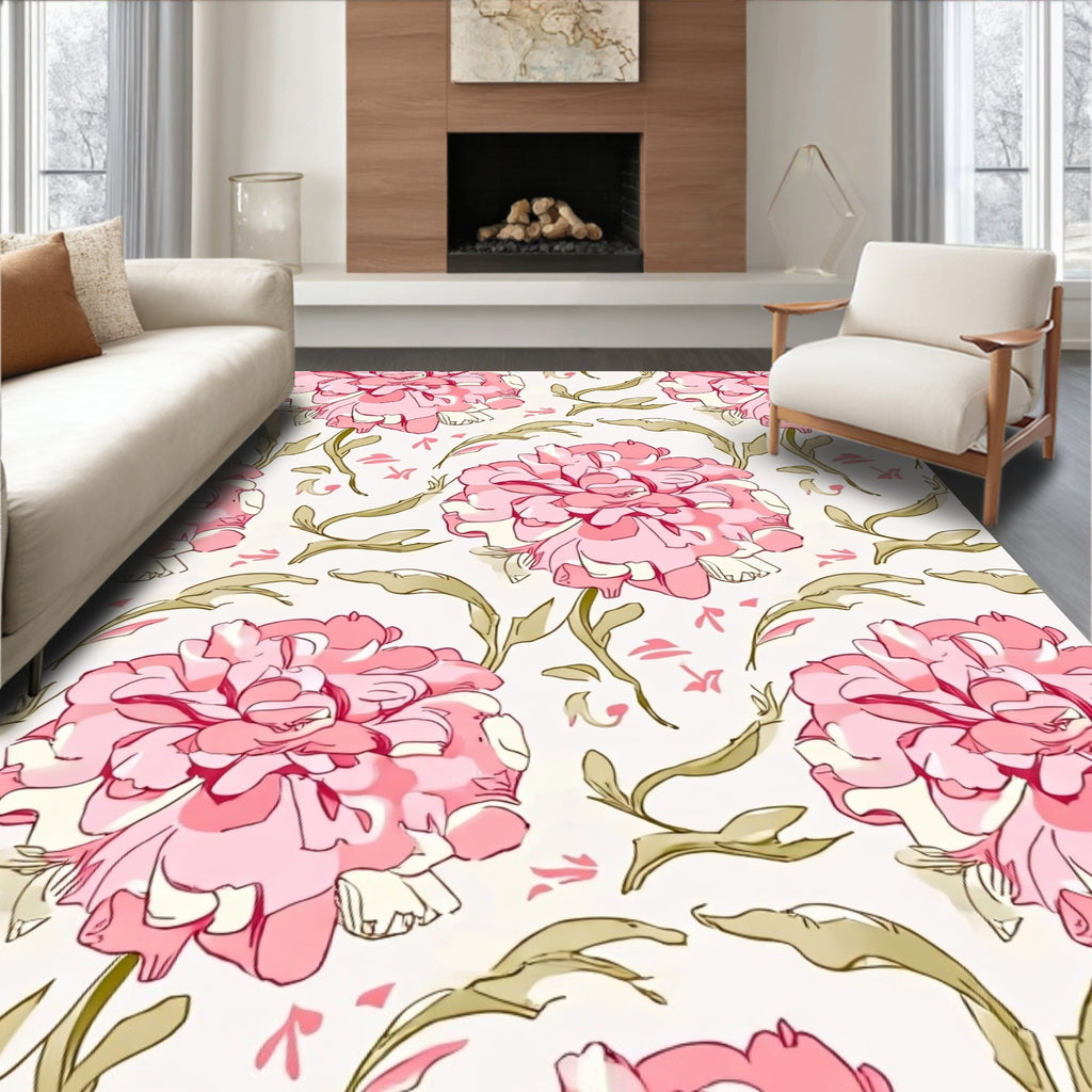 Pink Floral Sketch Pattern Rug