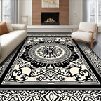 Ornate Black and White Mandala Design Rug