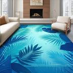 Deep Blue Tropical Leaf Pattern Rug