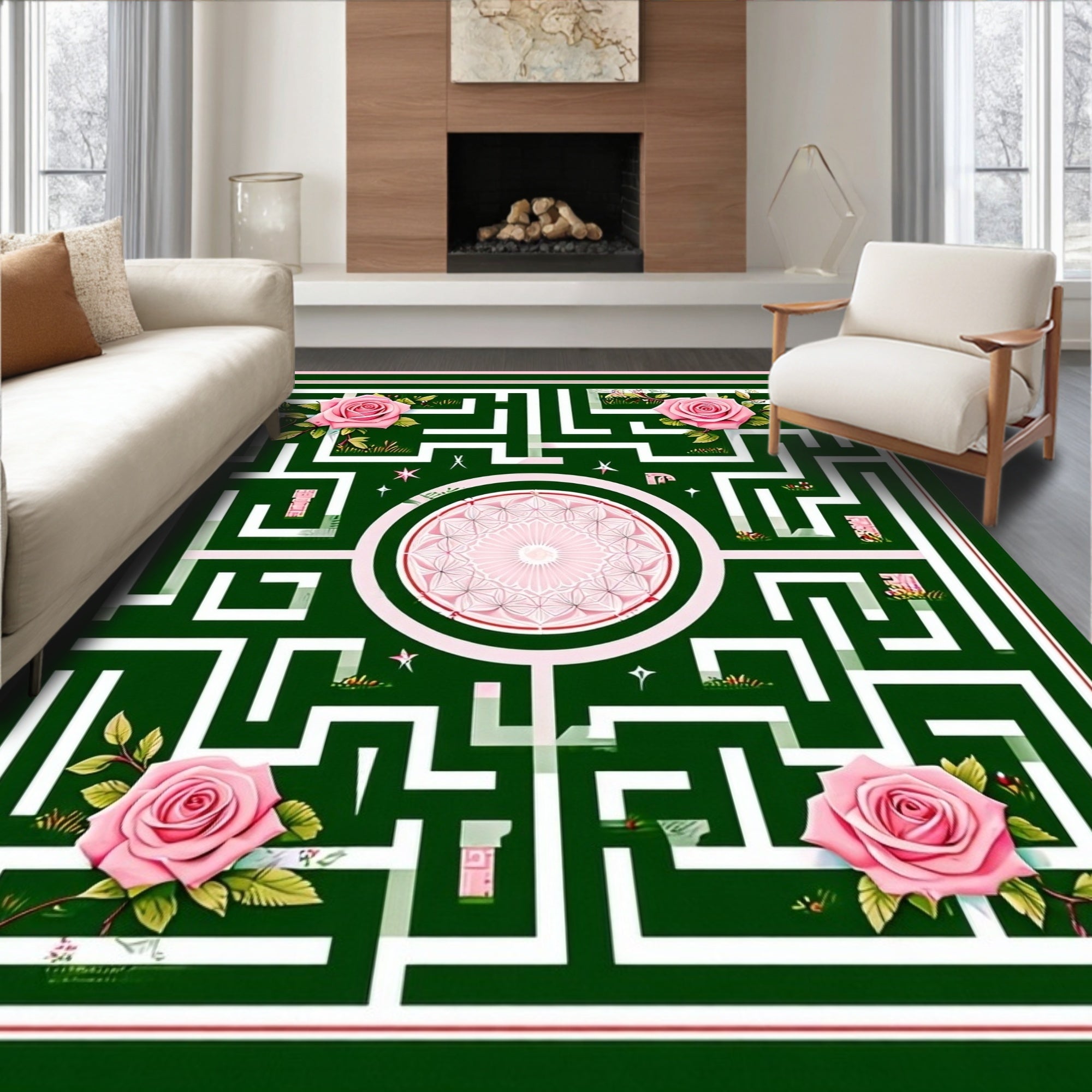 Green Maze Rose Garden Rug