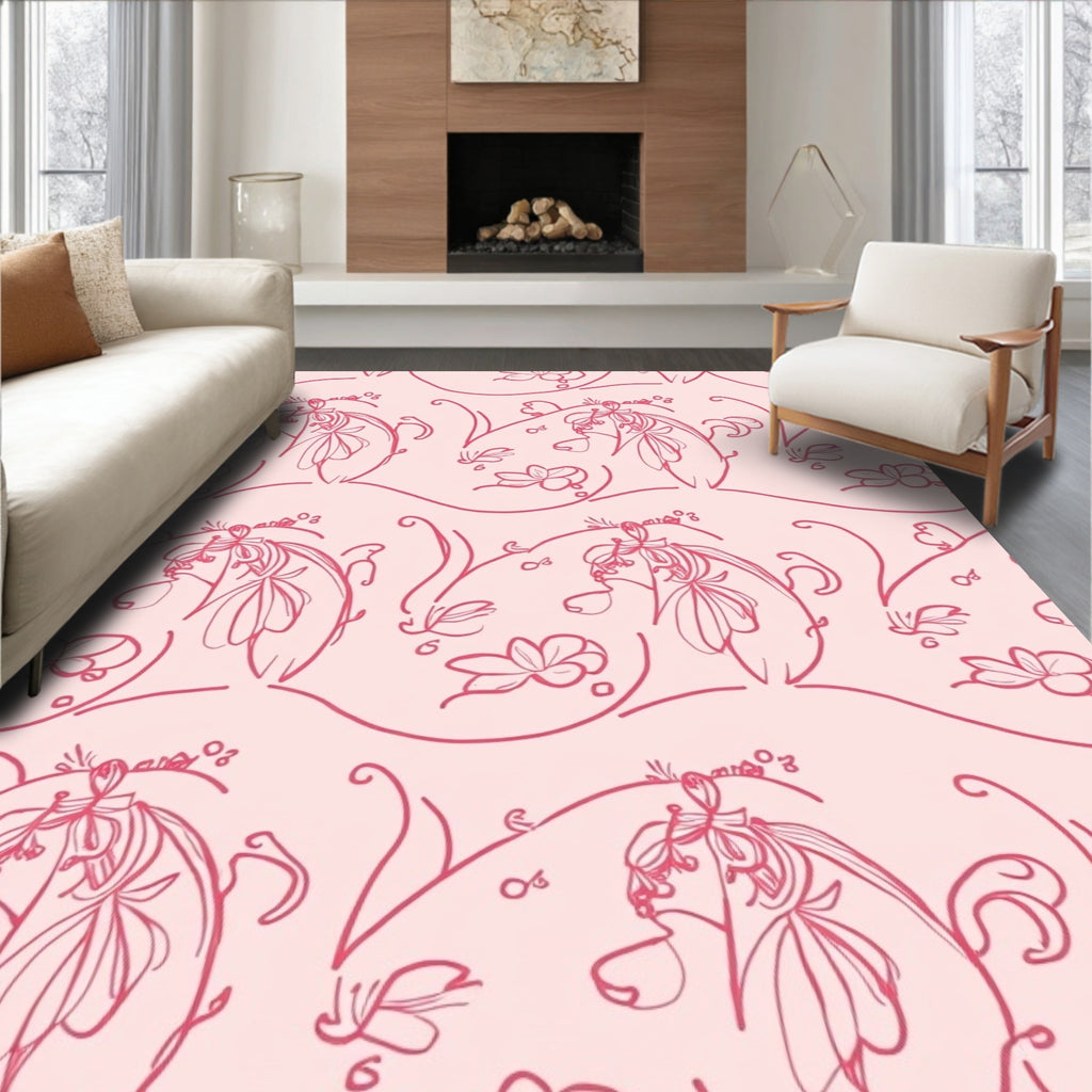 Delicate Floral Line Art Pattern Rug