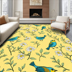 Whimsical Blue Birds Daisy Pattern Rug