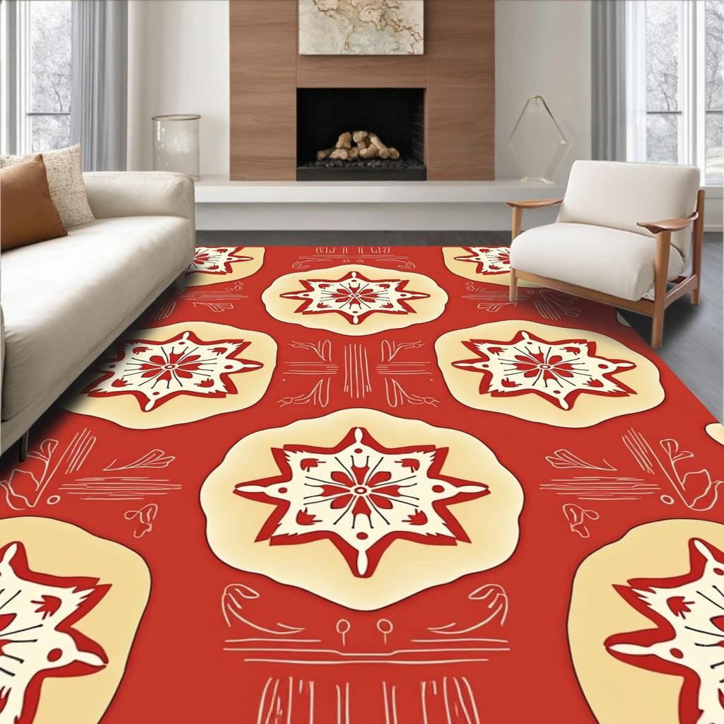 Red Starburst Floral Pattern Design Rug