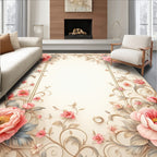 Soft Pink Floral Vine Pattern Rug