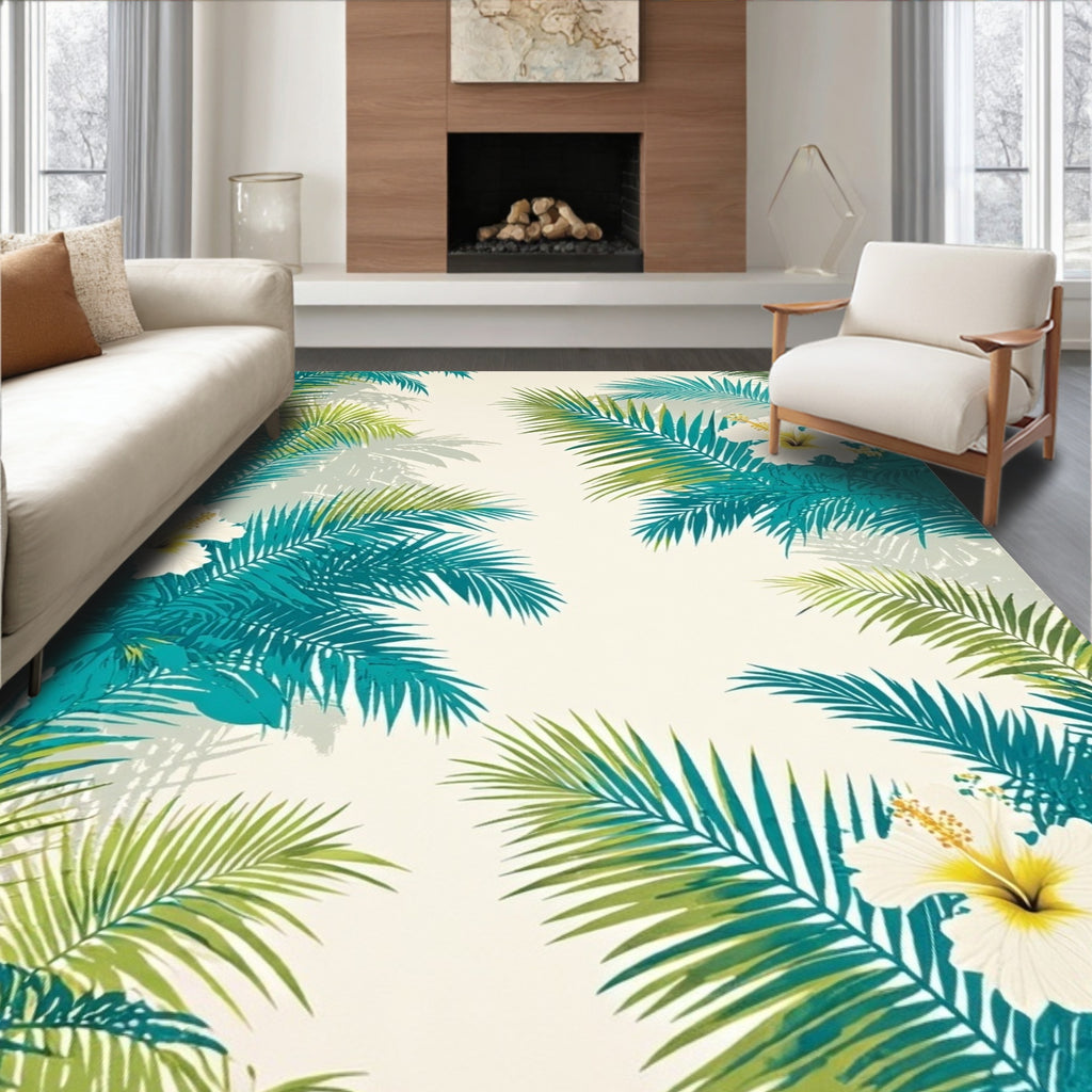 Tropical Floral Leaf Pattern Rug