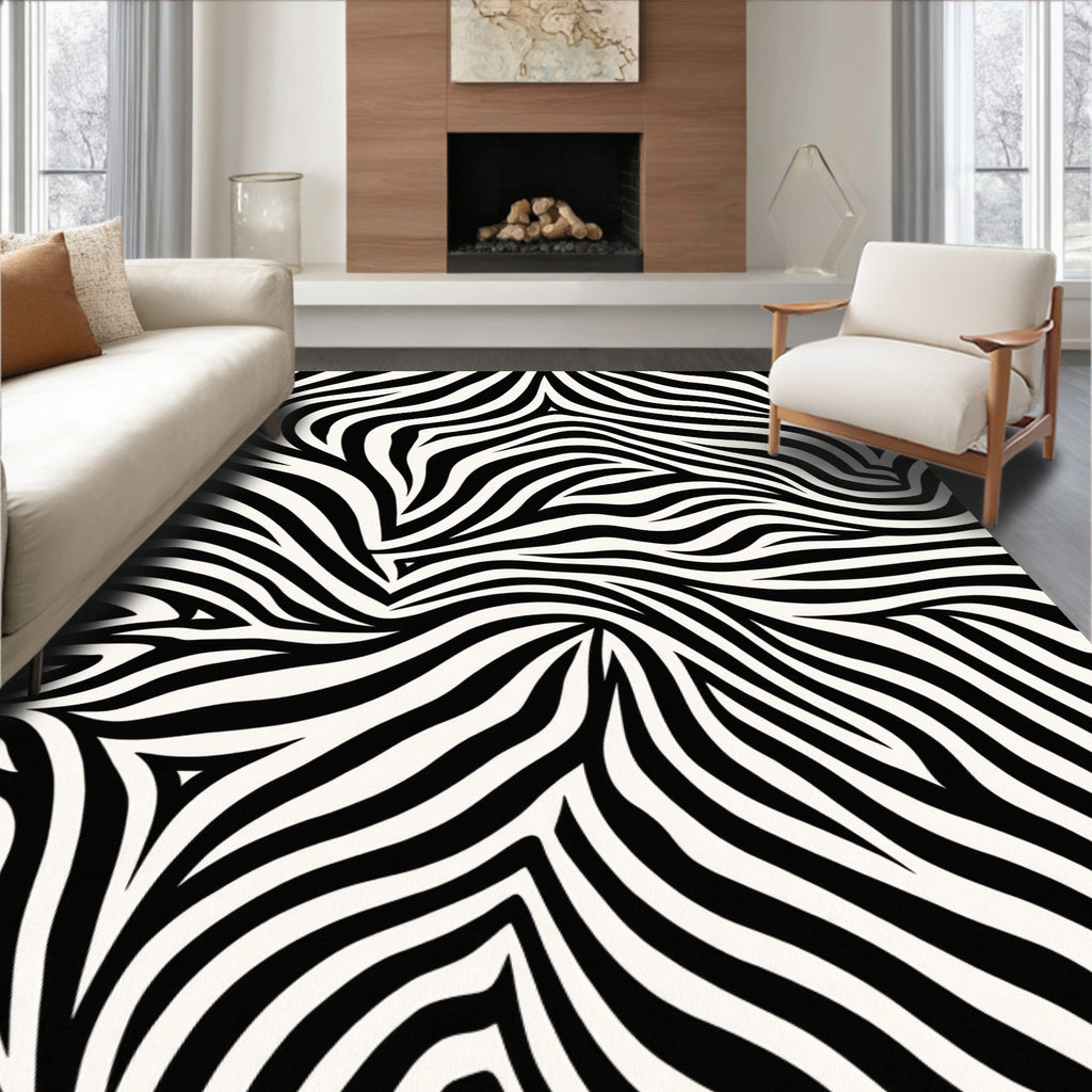 Bold Black And White Stripe Pattern Rug