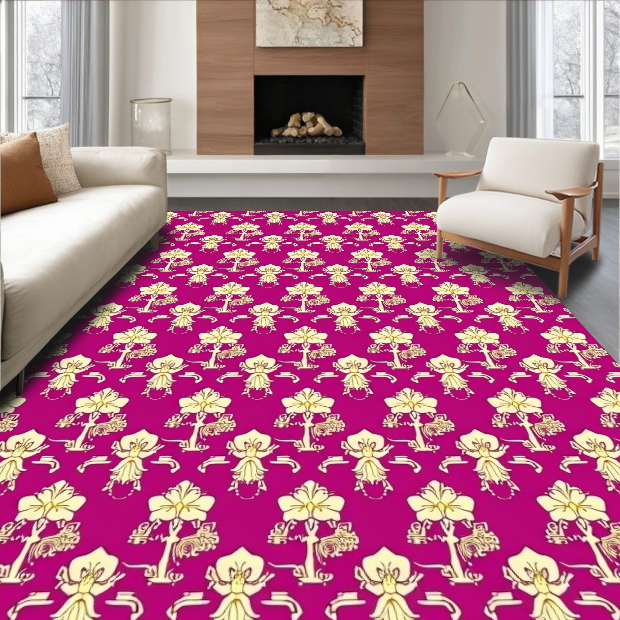 Orchid And Leaf Detailed Pattern Rug