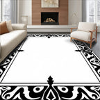 Ornate Black White Classic Border Design Rug