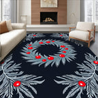 Festive Teal White Holly Berry Wreath Rug