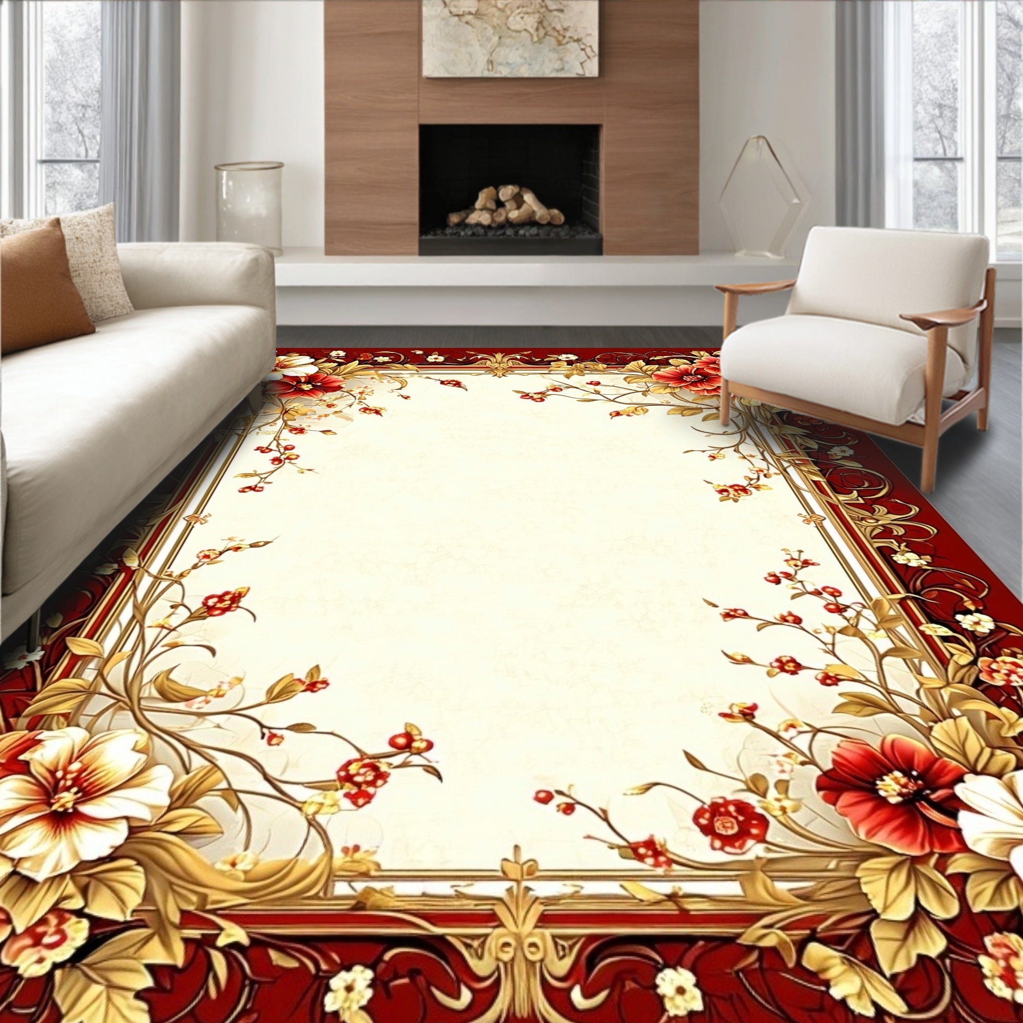 Rich Floral Vine With Golden Accents Rug