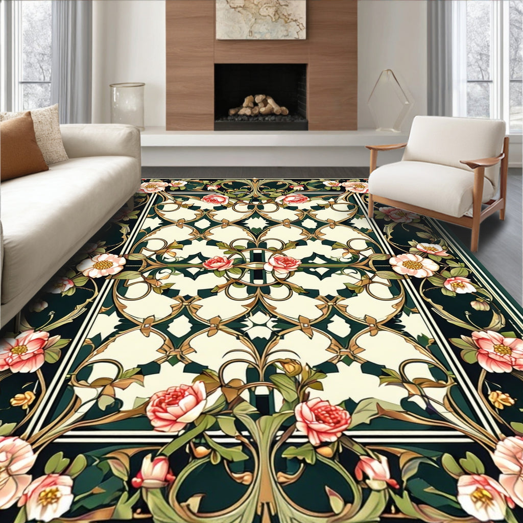 Floral Garden Damask Pattern Rug