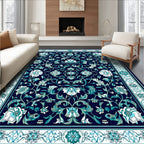 Intricate Floral Navy Teal Design Rug