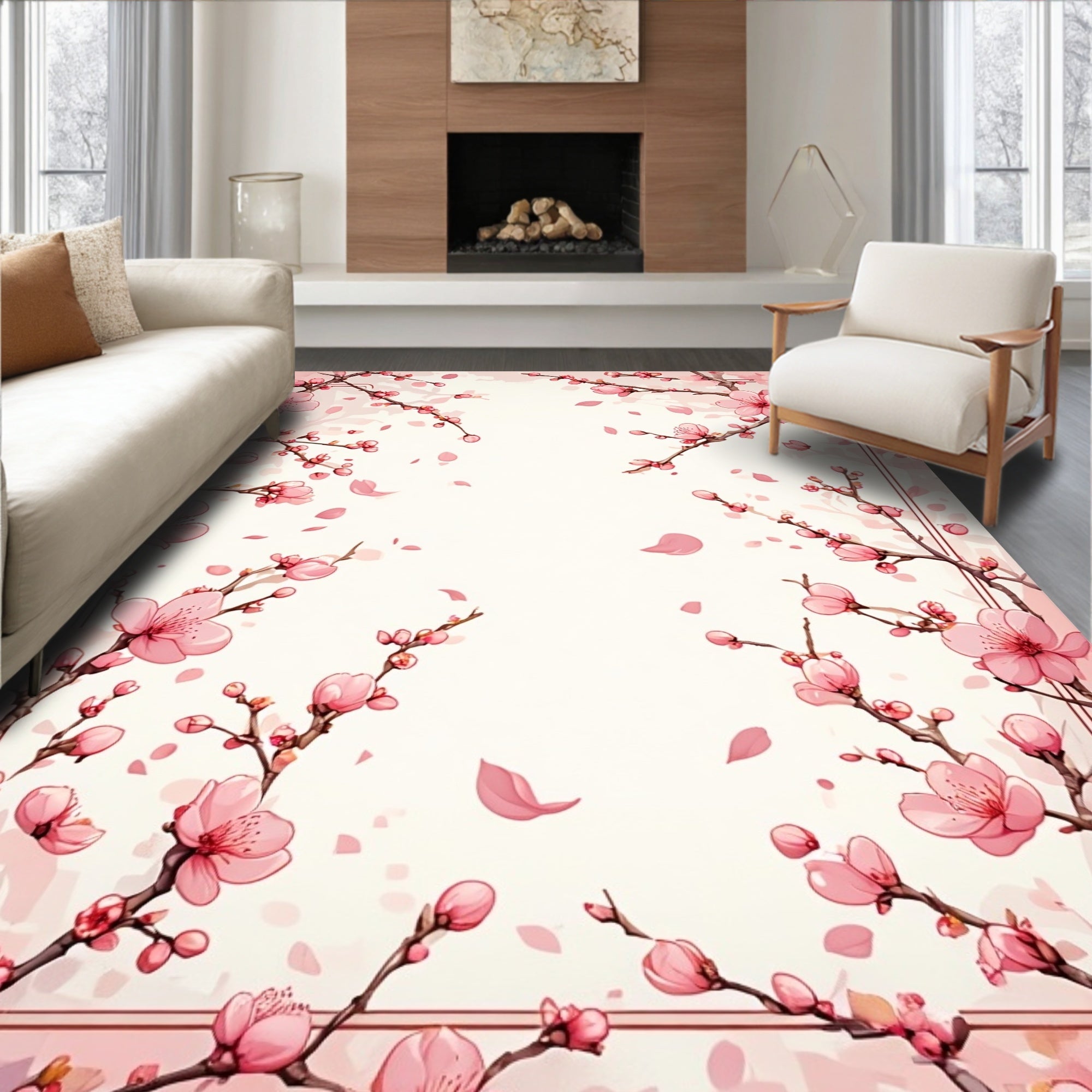Pink Cherry Blossom Floral Pattern Rug