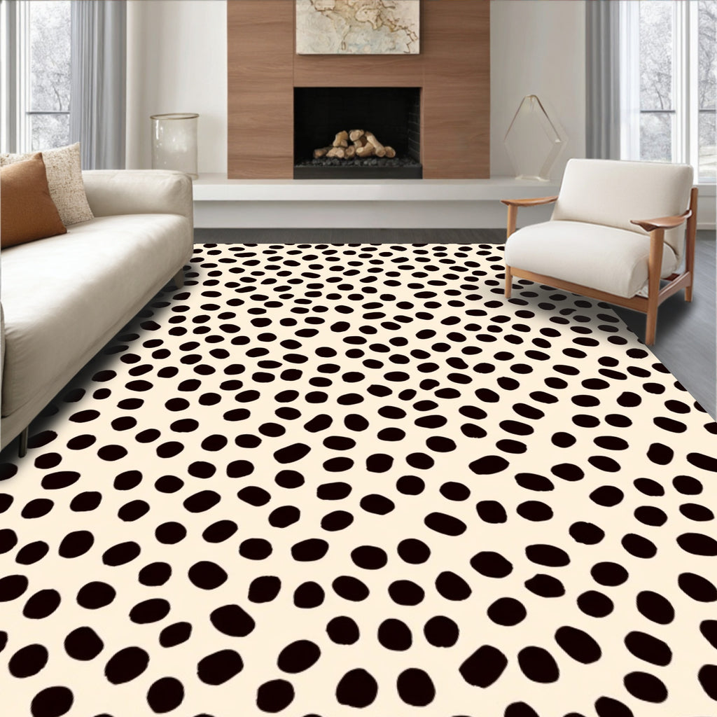 Spotted Patterned Ivory Black Rug