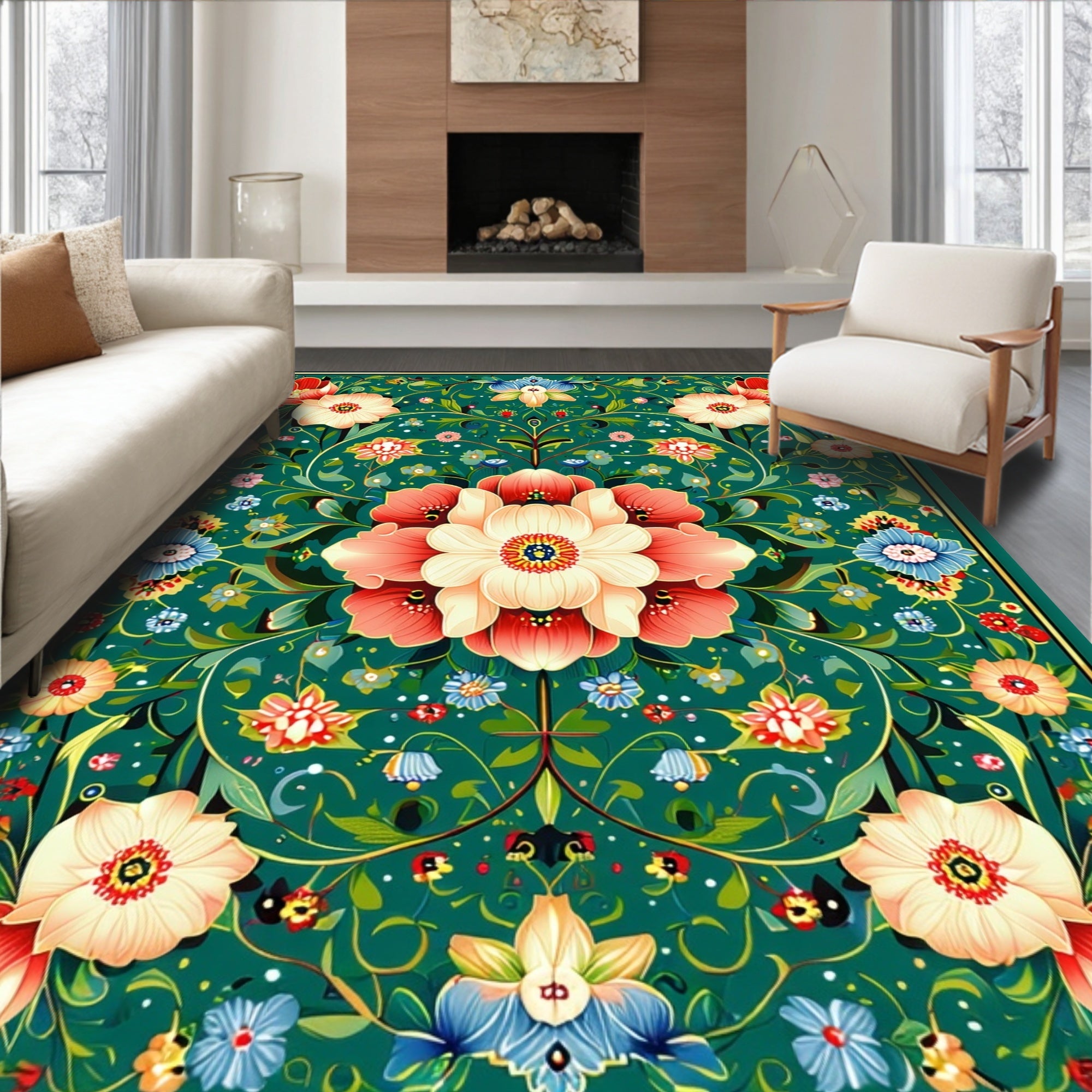 Intricate Floral Tapestry Design Rug